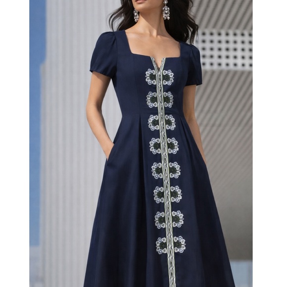 green emerald velvet dress Faye Embroidered Blouse in White